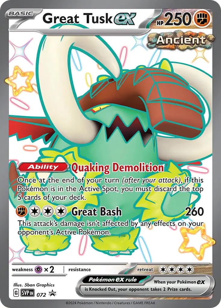 SVP 072 Great Tusk EX Shiny Black Star Promo with TCG Live Code Card