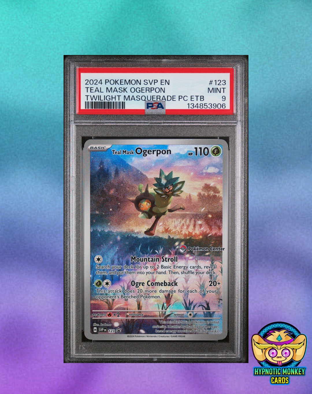 Teal Mask Ogerpon ETB Promo PC Stamped & non-stamped sequential pair PSA 9