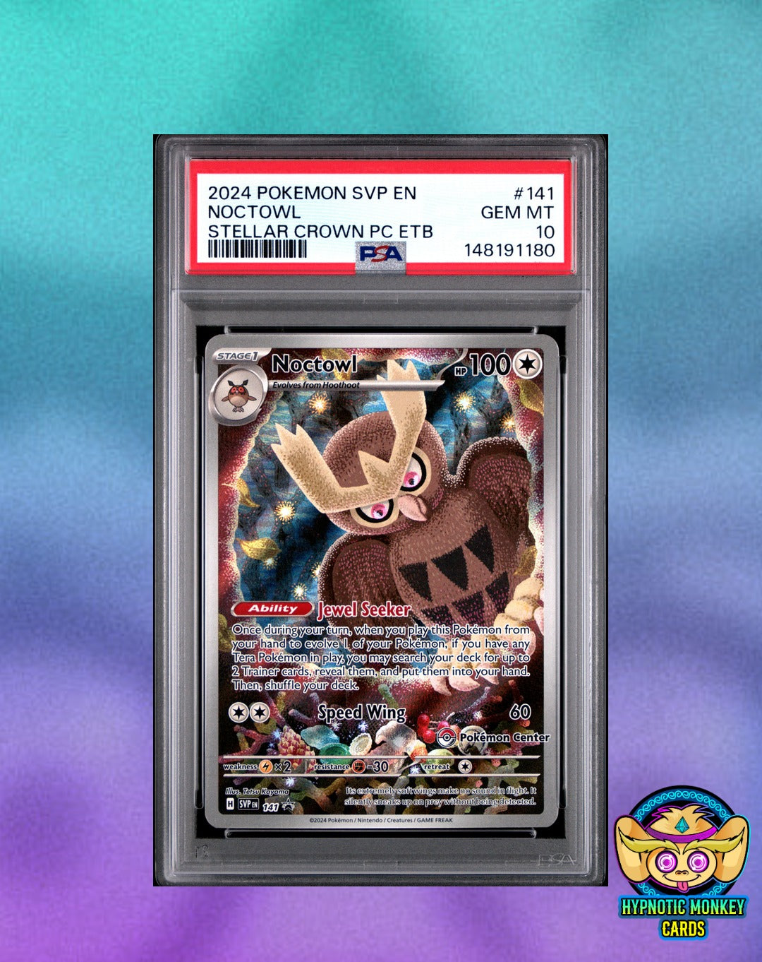 Pokemon Pokemon Center Stamped Noctowl 141 SV Black Star Promo PSA 10