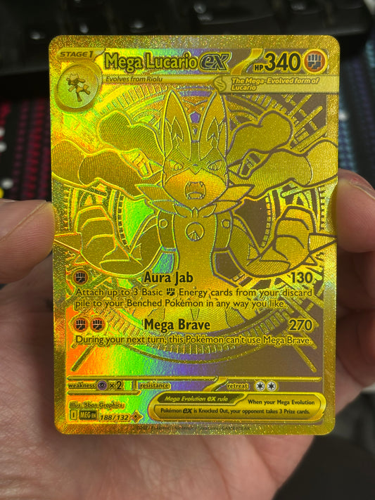 Pokemon Mega Lucario ex Gold Card (Mega Hyper Rare) 188/132 Mega Evolution