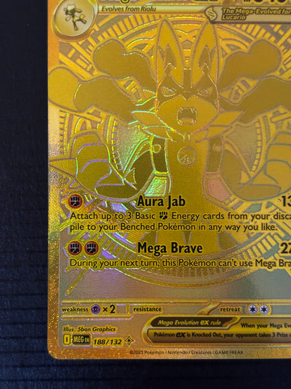 Pokemon Mega Lucario ex Gold Card (Mega Hyper Rare) 188/132 Mega Evolution