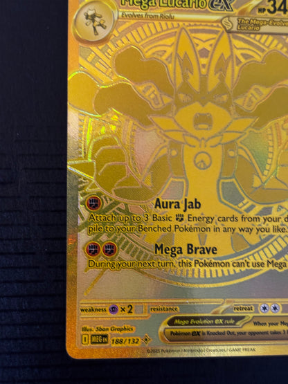 Pokemon Mega Lucario ex Gold Card (Mega Hyper Rare) 188/132 Mega Evolution