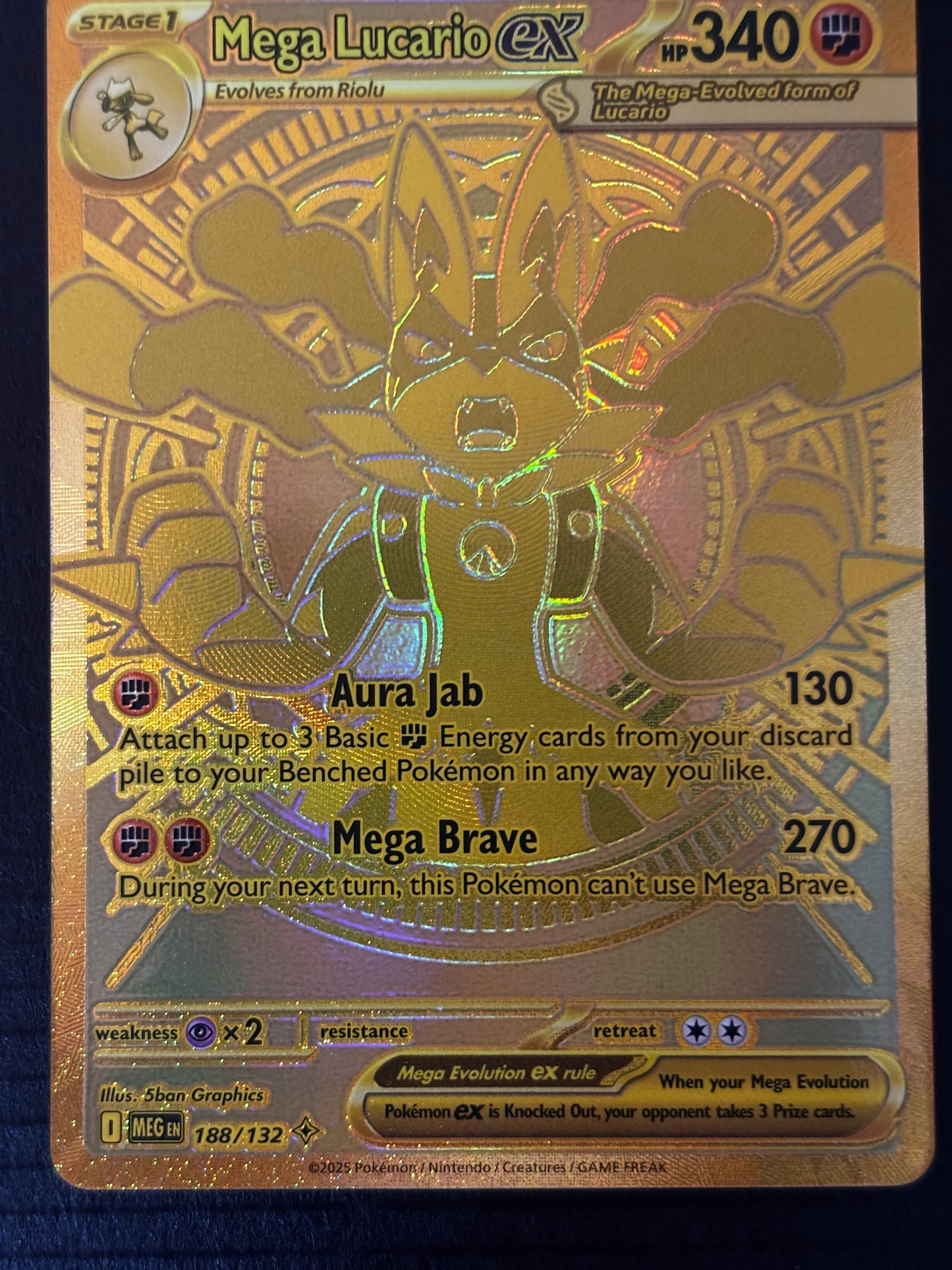 Pokemon Mega Lucario ex Gold Card (Mega Hyper Rare) 188/132 Mega Evolution