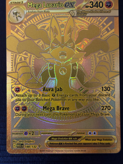 Pokemon Mega Lucario ex Gold Card (Mega Hyper Rare) 188/132 Mega Evolution