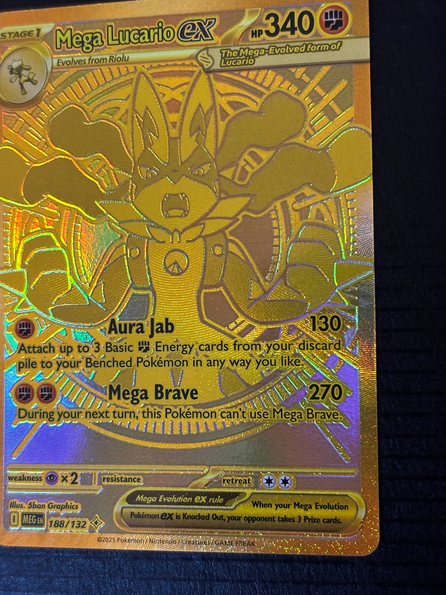Pokemon Mega Lucario ex Gold Card (Mega Hyper Rare) 188/132 Mega Evolution