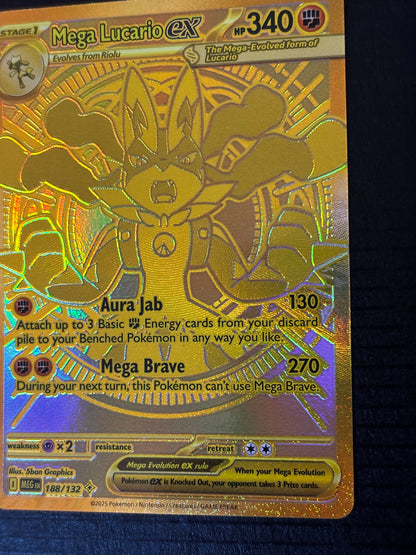 Pokemon Mega Lucario ex Gold Card (Mega Hyper Rare) 188/132 Mega Evolution