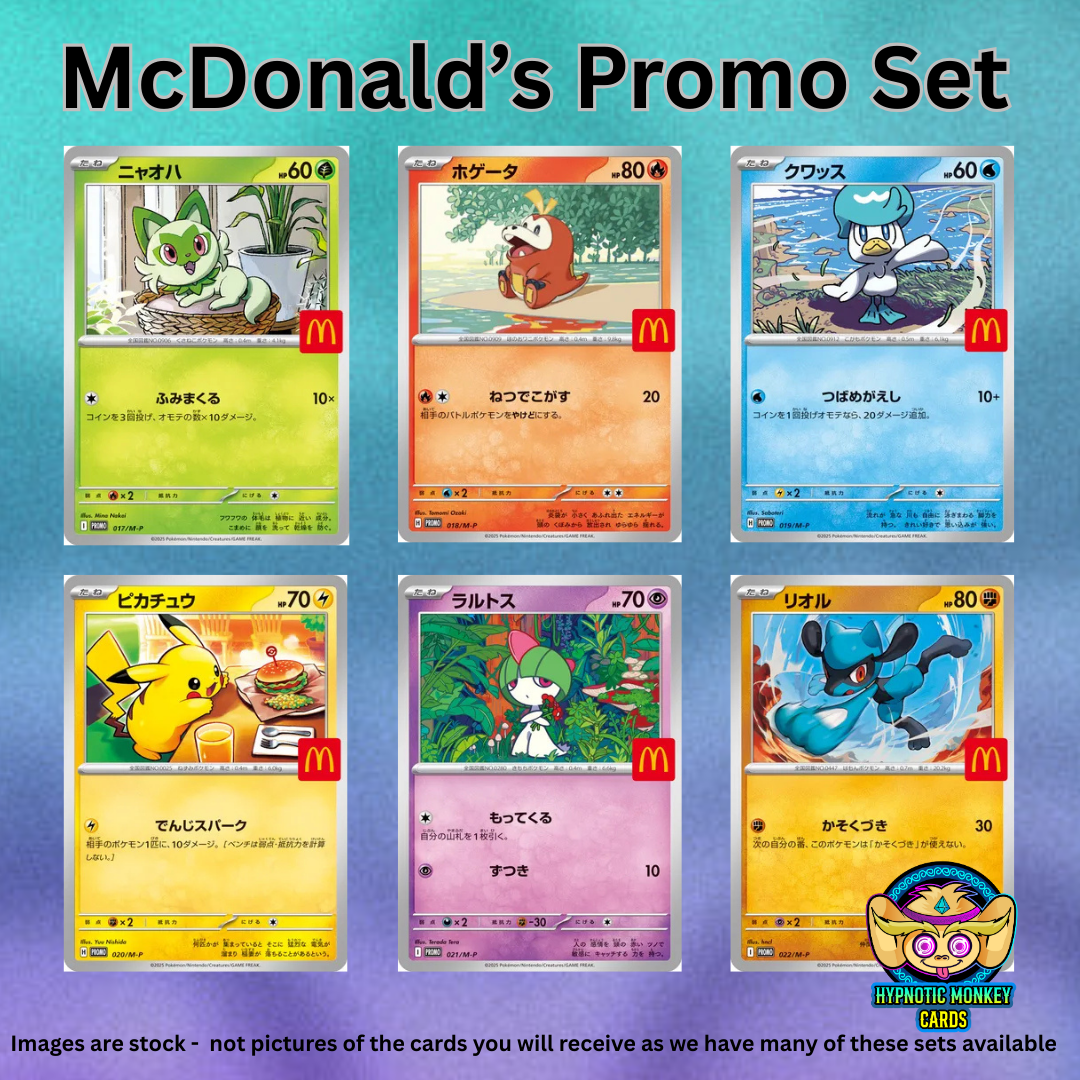 2025 mcdonald pokemon cards McDonald's Pikachu Complete Promo Set (6 cards) (Japanese – Hypnotic Monkey Pokémon Journey Together Trading Variants:Tyranid Swarm Blue Deck