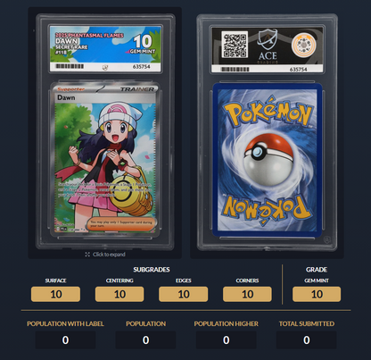 Dawn SR 118/094 Phantasmal Flames Ace 10 Perfect Subgrades