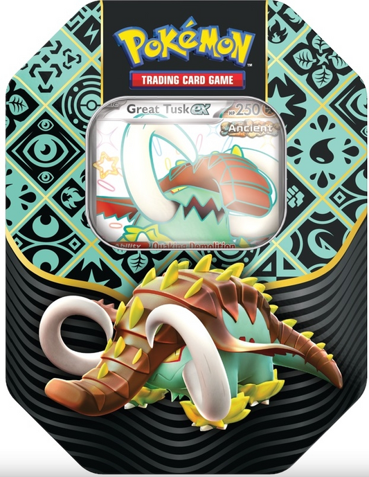 Pokemon TCG Paldean Fates 4 Pack Tin Great Tusk EX