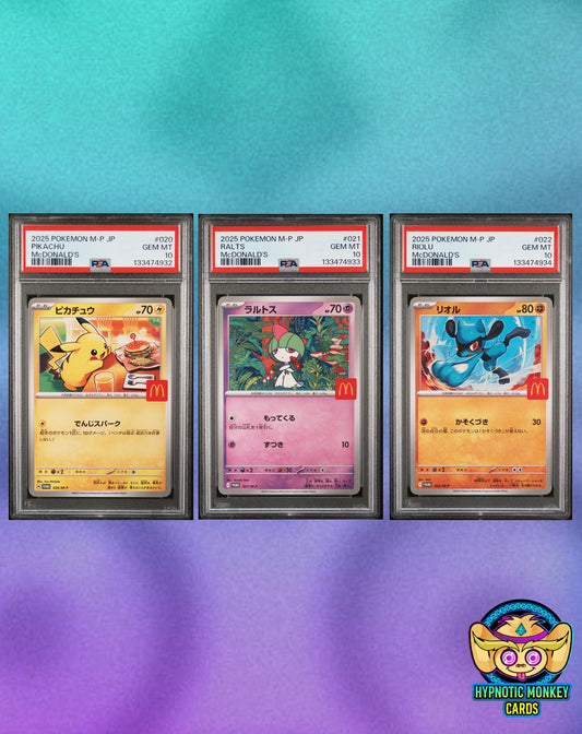 Sequential Certs Pikachu 020 Ralts 021 Riolu 022 Burgerchu McDonald's PSA 10